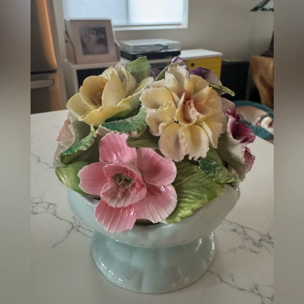 Thorley English Bone China Floral Bouquet in Pink, Yellow & Green